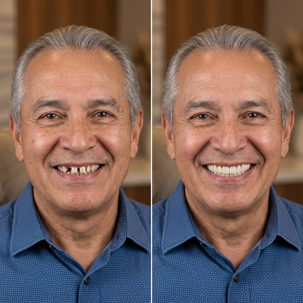 Before and after dental restoration result