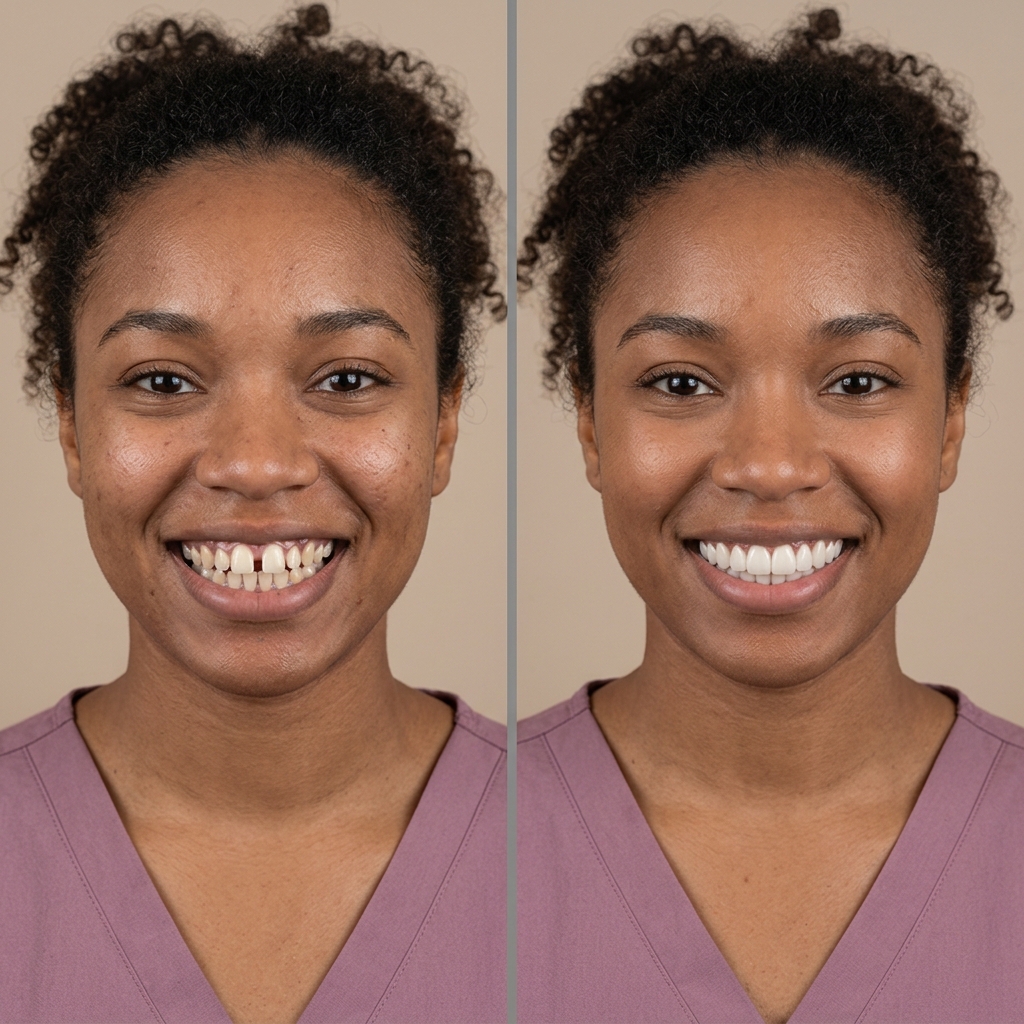 Before and after dental restoration result